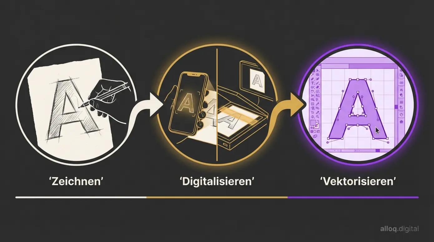 Drei-Stufen-Workflow: Handlettering zeichnen, digitalisieren und als Vektorgrafik vektorisieren