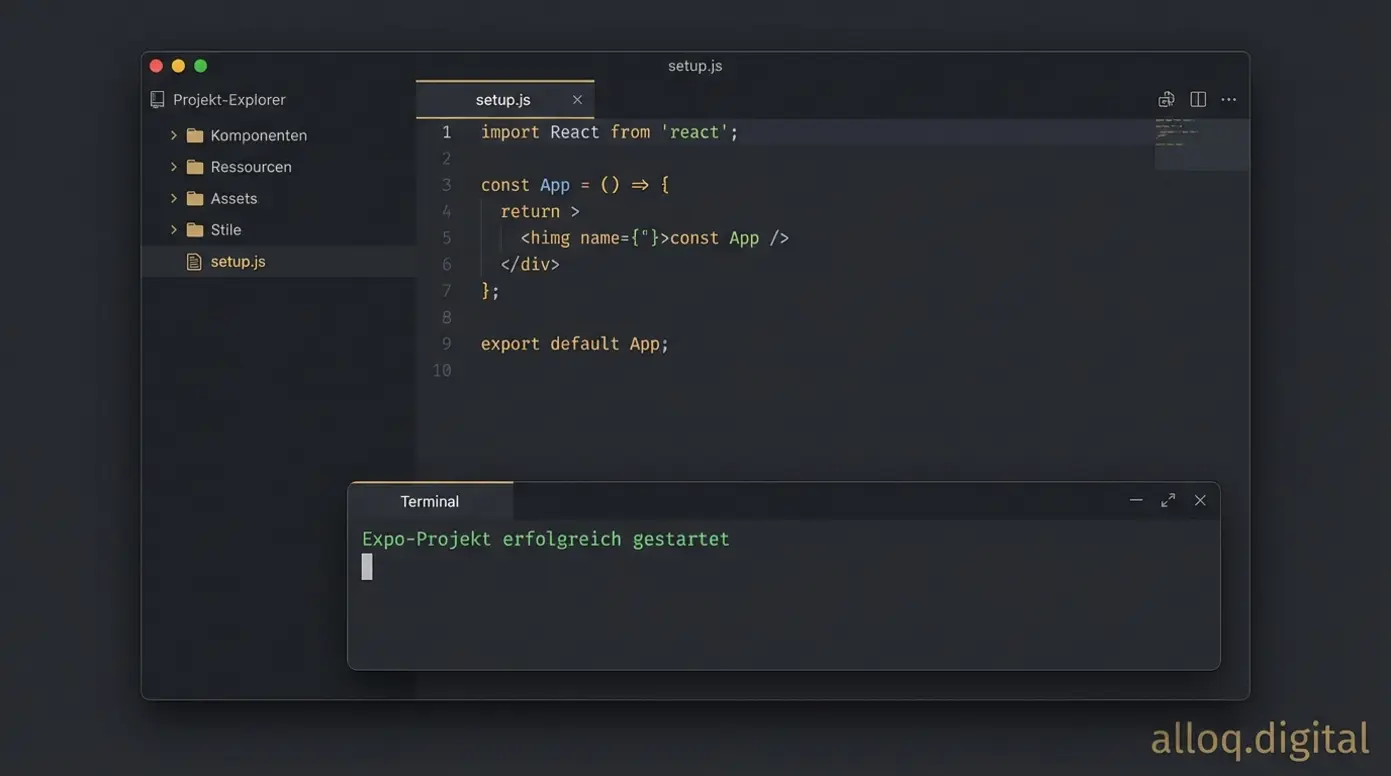 Code-Editor mit einem initialisierten React Native Expo Projekt