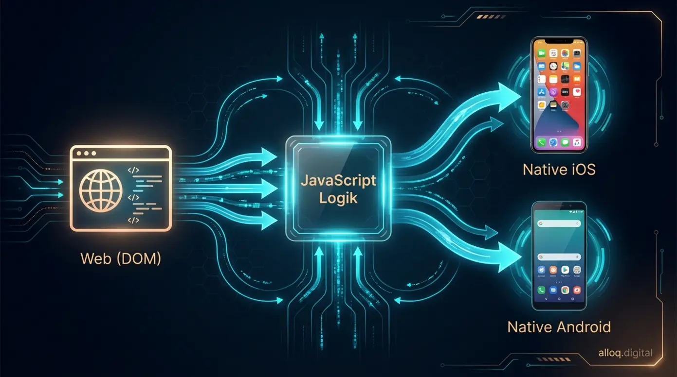 Diagramm zum Unterschied zwischen React Web-DOM und React Native Views