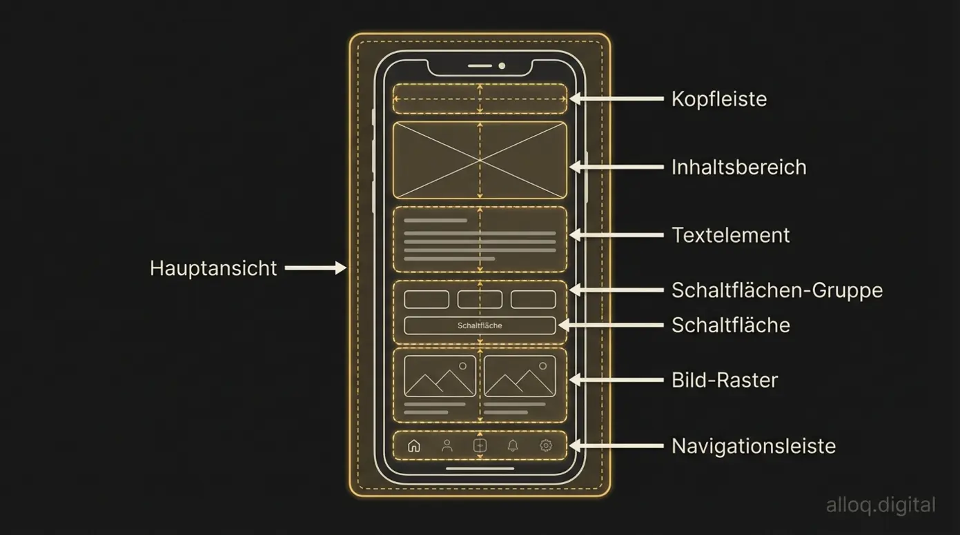 Mobiles App-Layout aufgeschlüsselt in Flexbox-Komponenten