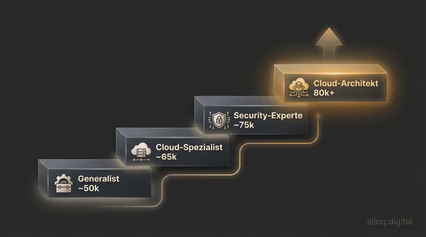 Gehaltstreppe zeigt den Weg von 50.000 Euro zum Spezialisten-Gehalt über 80.000 Euro